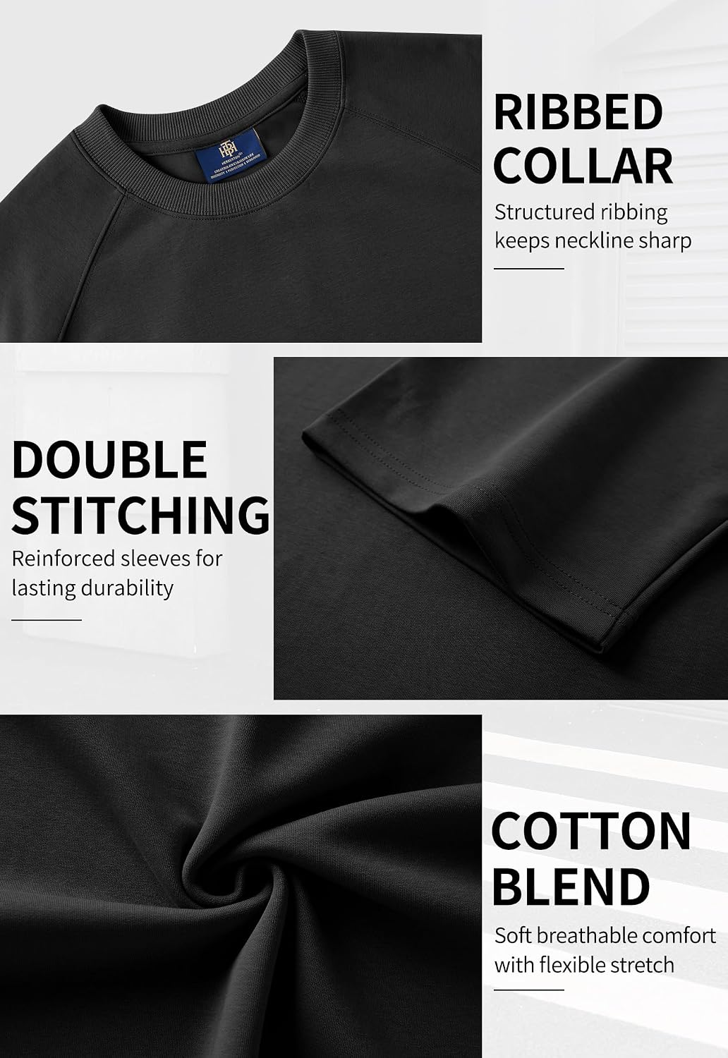 Men's Oversize T-Shirt Heavyweight Cotton Blend Stretch Thick Summer Short Sleeve Raglan Shirt (S-XXL)