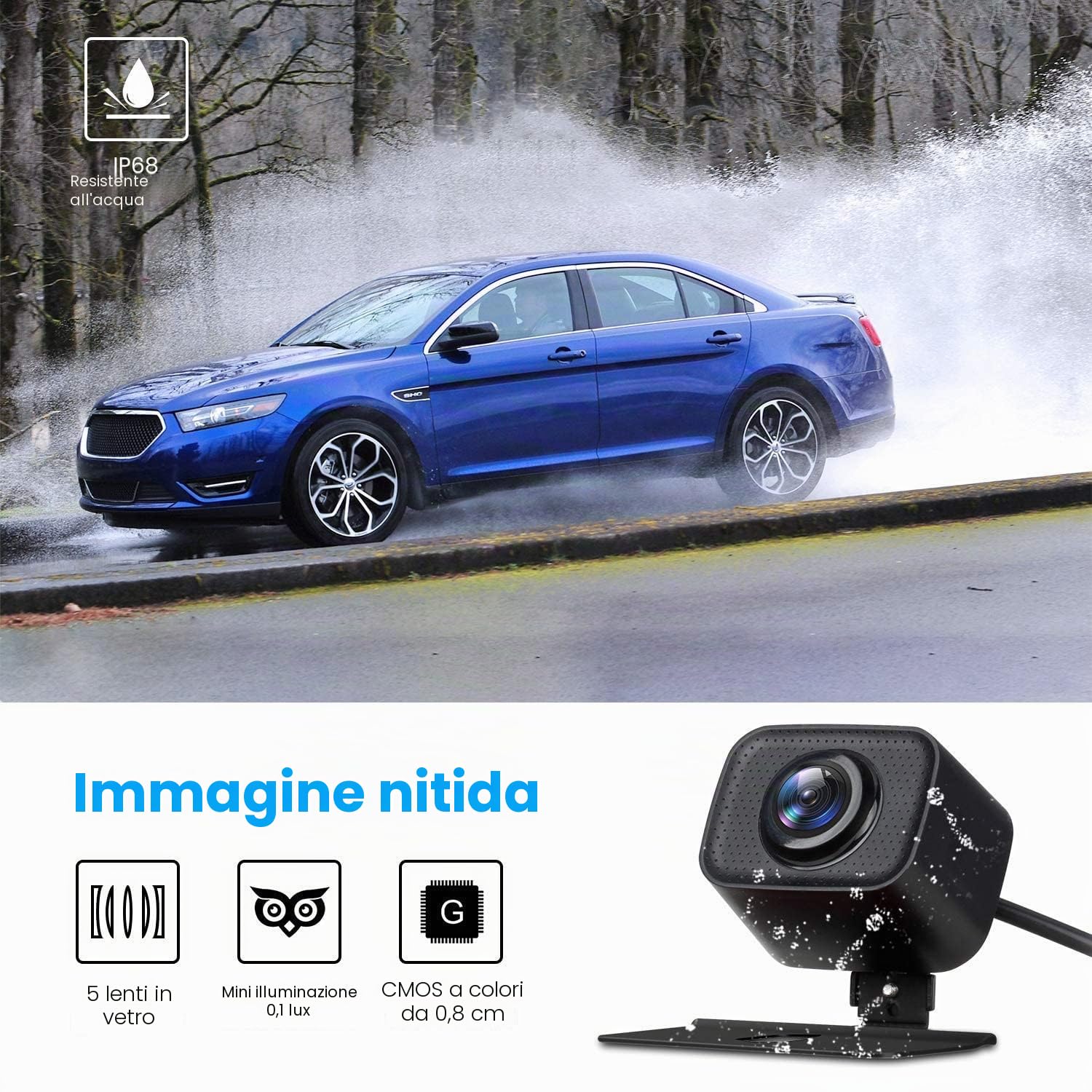 AUTO-VOX W7 Telecamera Retromarcia per Auto con Monitor LCD da 5 '', Assistenza al Parcheggio Senza Fili, Telecamera di Backup, Impermeabile IP68, Visione Notturna Eccellente