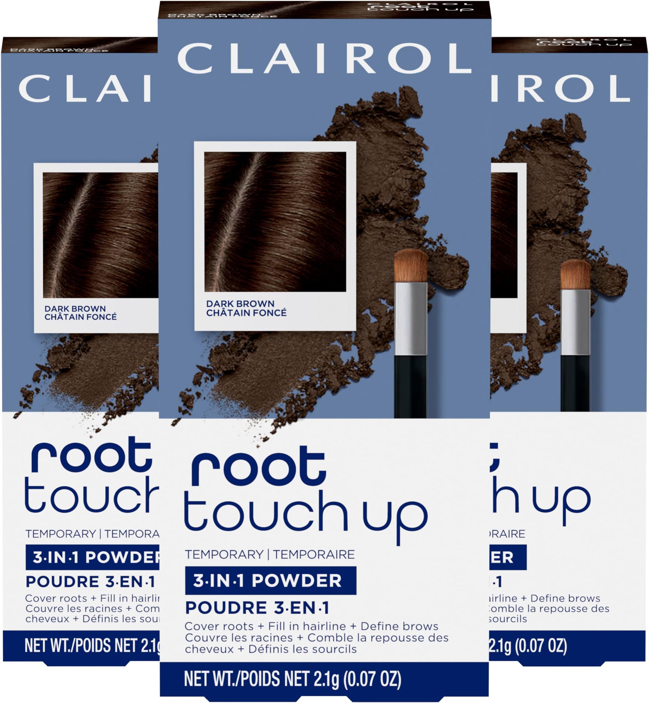 Root Touch-Up Temporary Concealing Powder, Dark Brown Hair Color, Pack of 3
