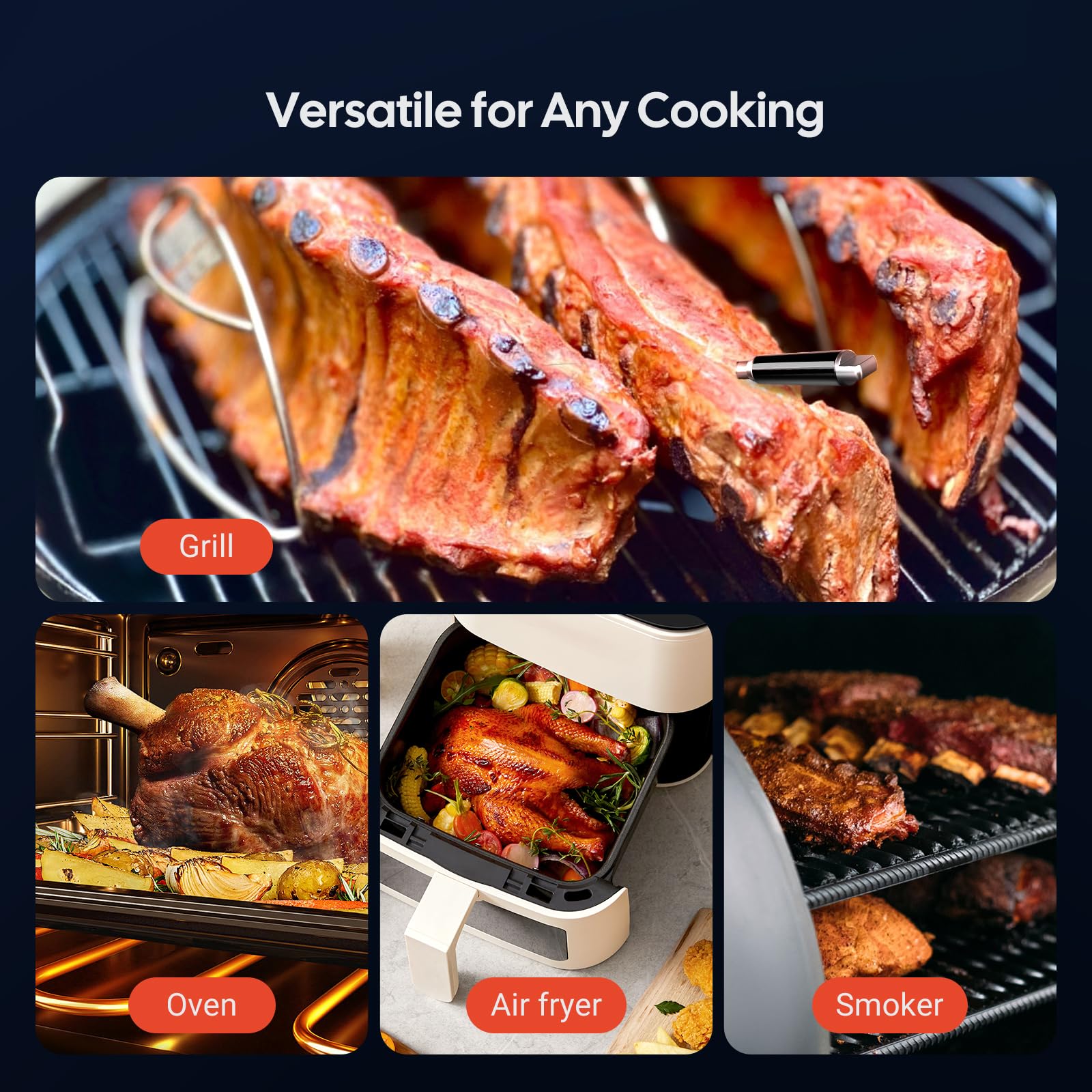 INKBIRD Termometro per Carne con Connessione Duale WiFi 5G e Bluetooth 5.4,Sonda Multi-sensore,Allarmi Temperatura e Indicatore di Cottura
