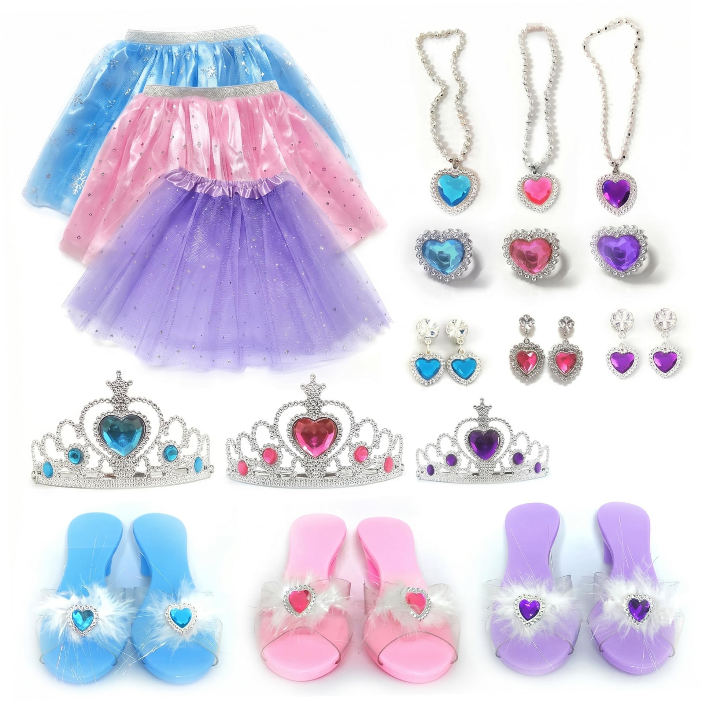 Juego de 3 Disfraces para niñas Disfraces Zapatos de Princesa y Accesorios de joyería Navidad cumpleaños Ideal para niñas de 3 a 6 años