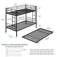 Vista 2 de VECELO Litera individual sobre cama individual con nido, literas de metal con escalera y barandilla de longitud completa, sin ruido, no necesita