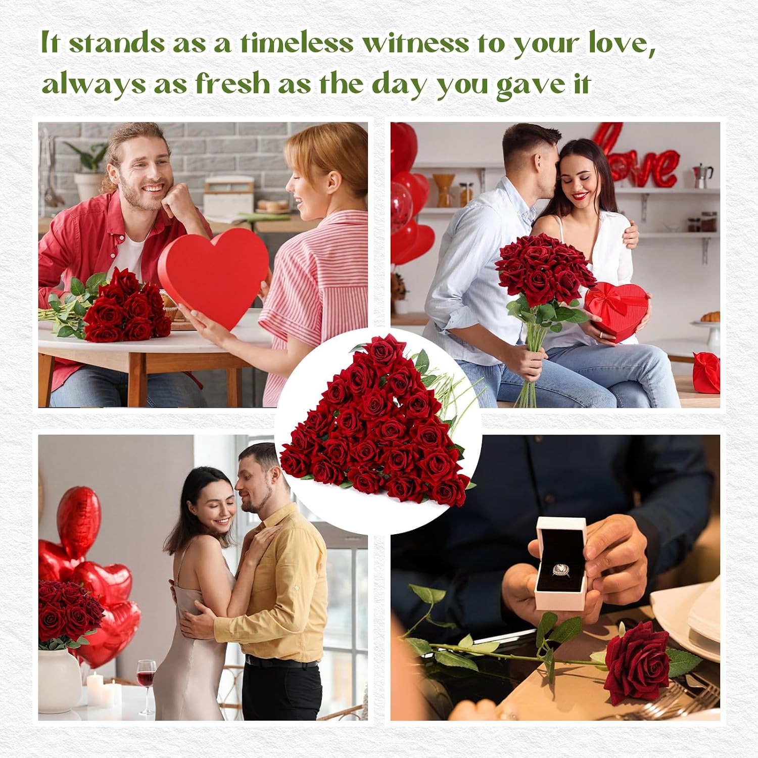 Zeyune 20 Pcs Velvet Red Fake Roses Artificial Flowers, and Real to Touch Rose Faux Long Stem Florals for DIY Wedding Centerpieces Party Home Decor