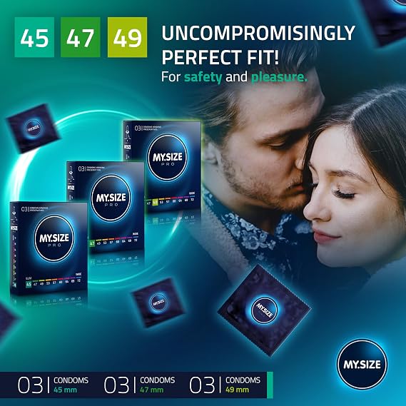 MY.SIZE PRO Condom Size 0,1,2-45,47,49 mm, 3x3 Condoms - Perfect fit and a Suitable Size for Everybody