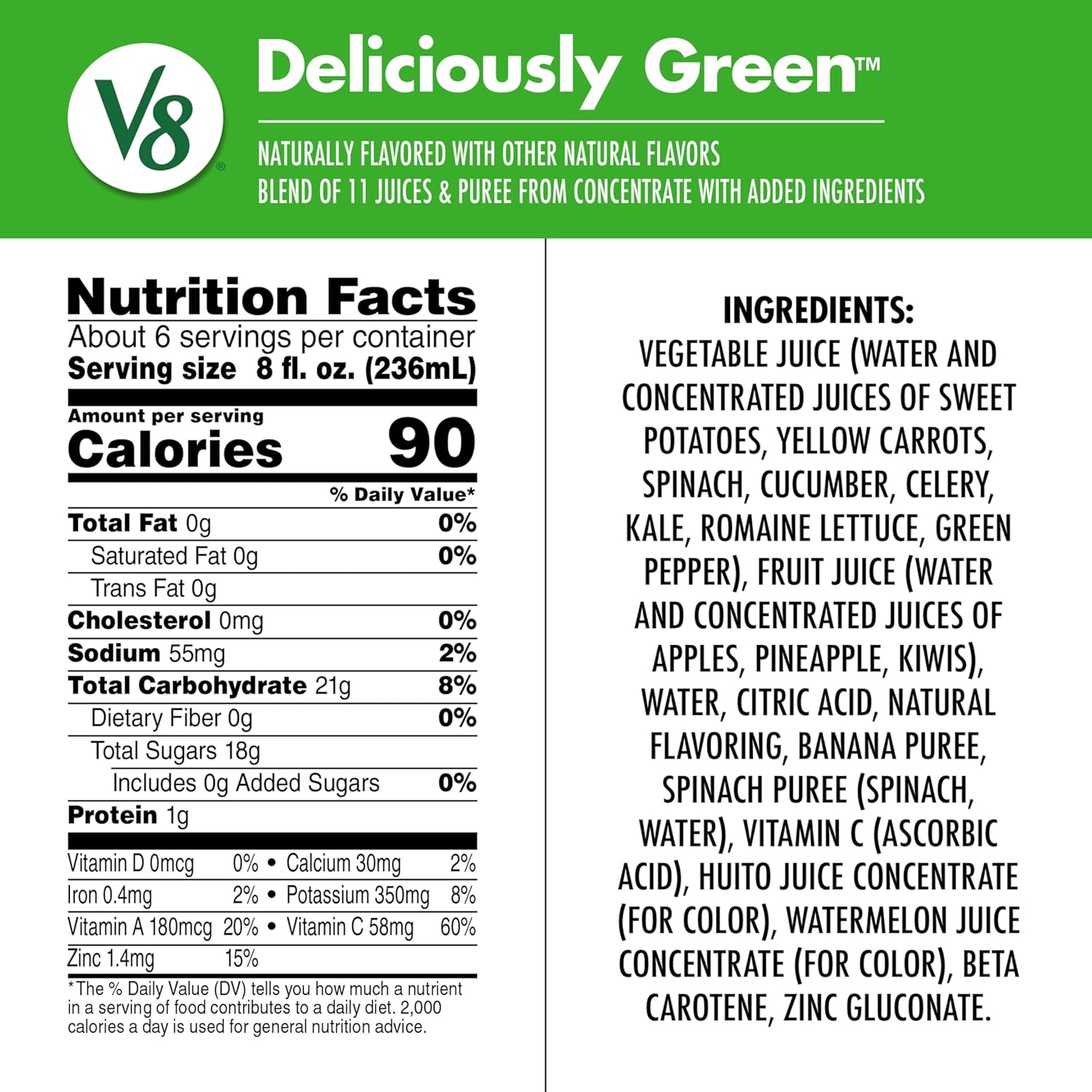 V8 Deliciously Green Juice, 46 fl oz | 100% Fruit and Vegetable | Pack of 3 image 2