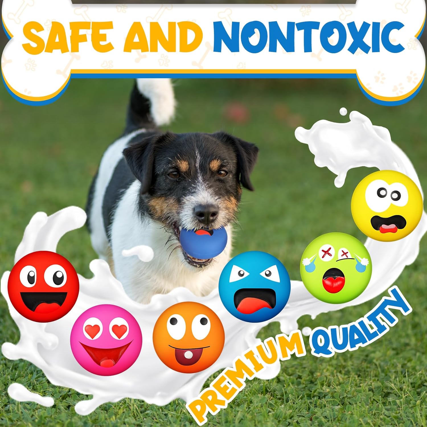 Hungdao 24 Pcs Dog Squeaky Toys for Small Breeds Face Soft Latex Rubber Squeaky Dog Balls Bulk Fetch Play Balls Puppy Toys for Mini Small Breeds Pet Teething Training Interactive