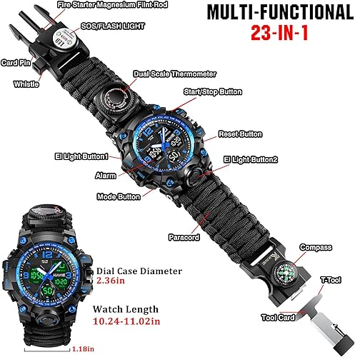 Miniatura 3 de Reloj digital militar de supervivencia 23 en 1, pulsera táctica multifuncional y ajustable para hombre, relojes deportivos impermeables con brújula