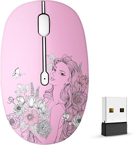 Miniatura 1 de Bonito mouse inalámbrico rosa, mouse Bluetooth de doble modo con receptor USB de 2.4 GHz para laptop, iPad, MacBook, batería AA, ratones