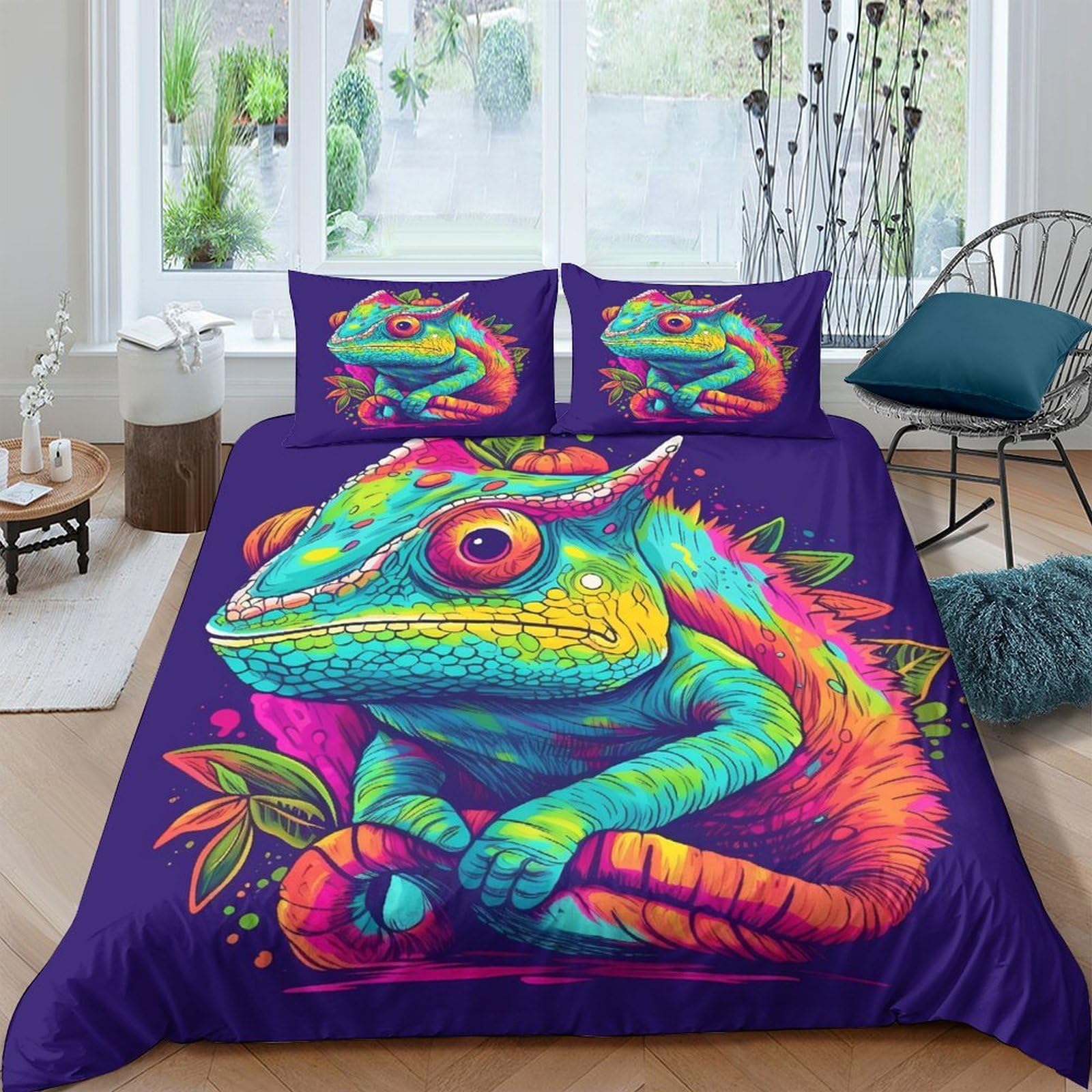 Ctjqhvkz Style-5 3D Printed Colorful Chameleon Fitted Sheet Microfiber Soft Non-Slip Mattress Cover For Bedroom Dorm Decor Easy Wash Single（135X200cm）