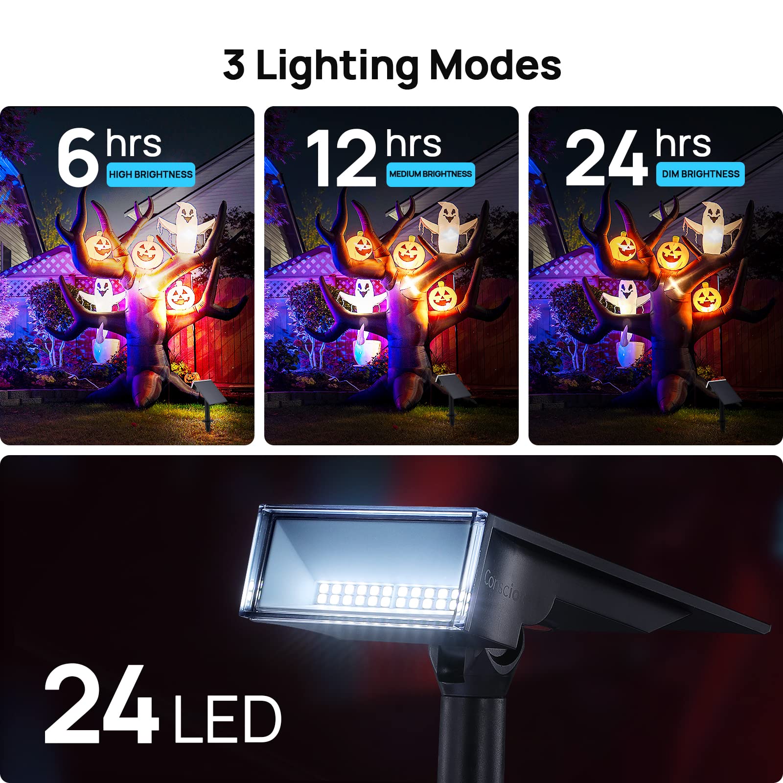 Consciot Solar Outdoor Lights, Solar Spot Lights Outdoor, 6500K Daylight Solar Lights Outdoor Waterproof, Solar Spot Lights for Outside Garden Yard Tree,4 Pack