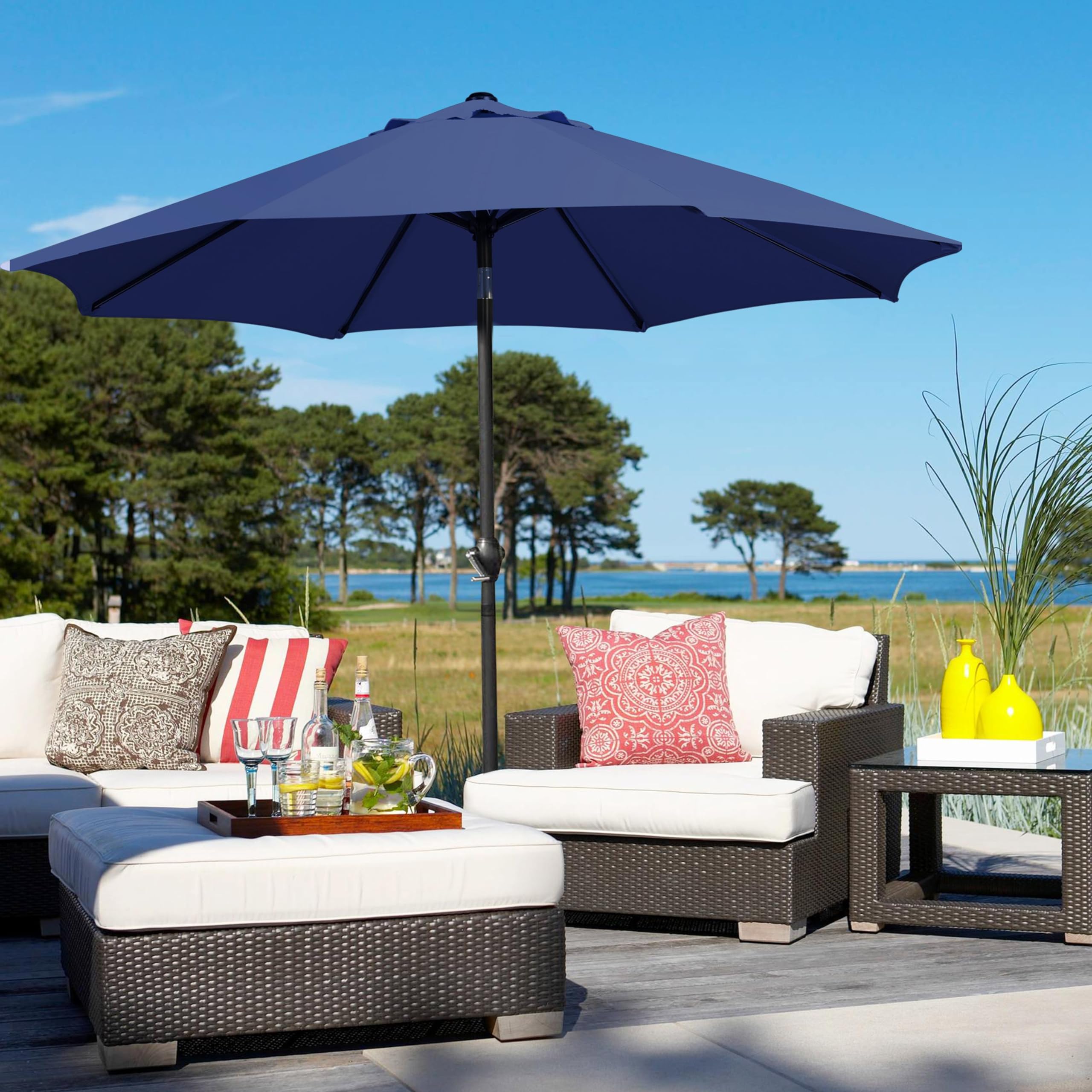 Yaheetech Parasol przeciwsłoneczny Φ 270 cm z korbą, parasol ogrodowy, składany, wychylany, z 8 żebrami, parasol tarasowy, ochrona przed słońcem, granatowy