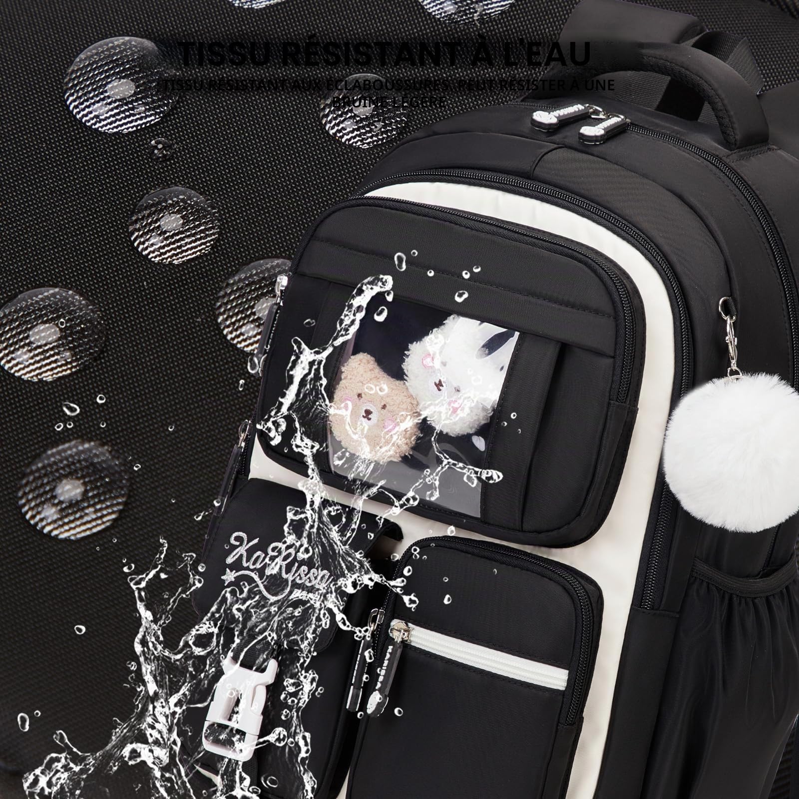 Amythe Sac à Dos Fille, 3 Pièces Cartable Fille Primaire en Nylon, Noir