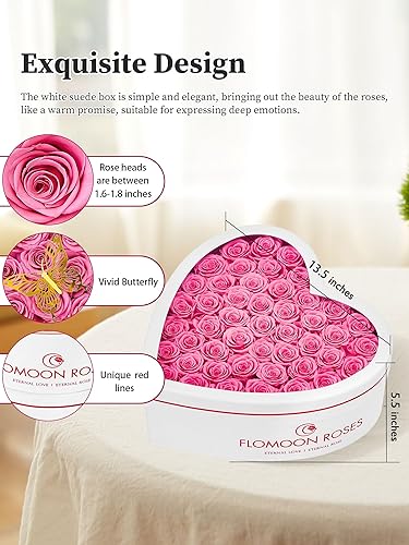 Miniatura 2 de Flomoon Caja de 47 piezas de flores para siempre en forma de corazón, rosas preservadas para el día de la madre, regalo de flores preservadas