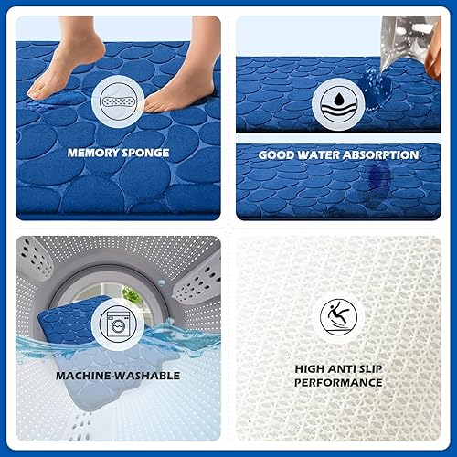 Miniatura 7 de Navy Blue Bathroom Sets with Shower Curtain and Memory Foam Bathroom Rugs and Non Slip U Shaped Toilet Rugs Shower Curtain Set 4 Piece for Perfect