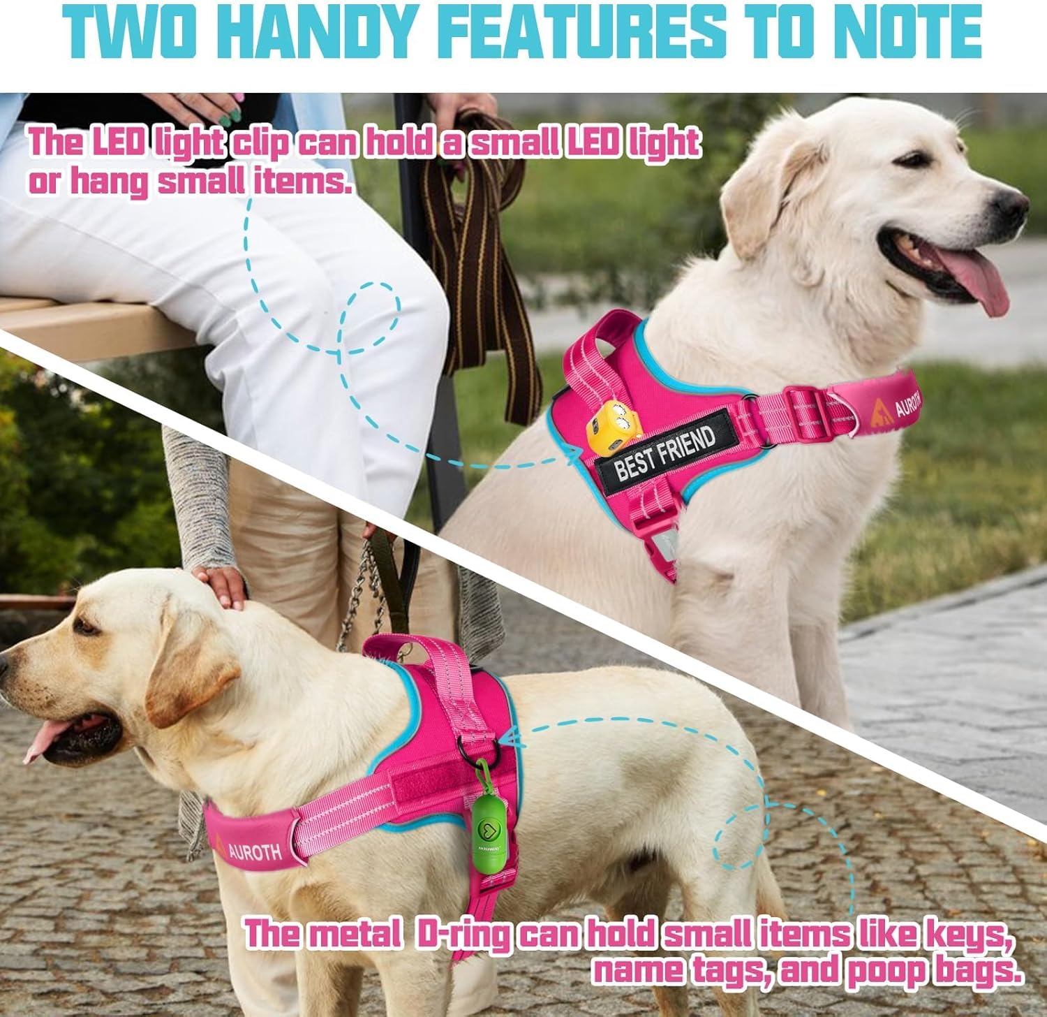 AUROTH Dog Harness and Leash Set, Soft Padded Service Dog Vest with 5.25FT Dog Leash, No Choke, Easy On Pet Vest, Adjustable Reflective No Pull Pet Vest Medium Sized Dog, Easy Walking and Training