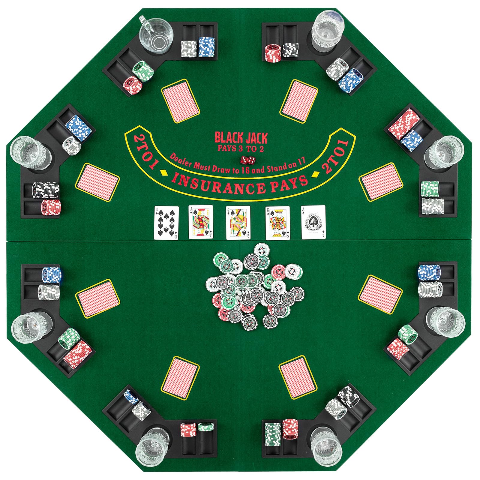 DREAMADE Faltbarer Pokerauflage für 8 Spieler, Pokertisch Matte 120x120 cm mit Getränkehalter & Tragetasche