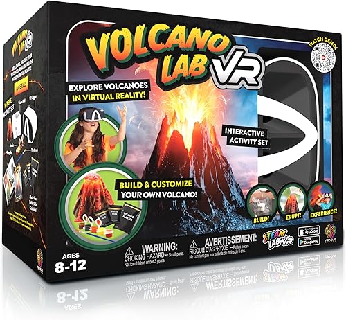 STEAM Volcano Lab VR - Construye y erupta tu propio volcán - Kit de ciencia para niños de realidad virtual, libro y juego de actividades de