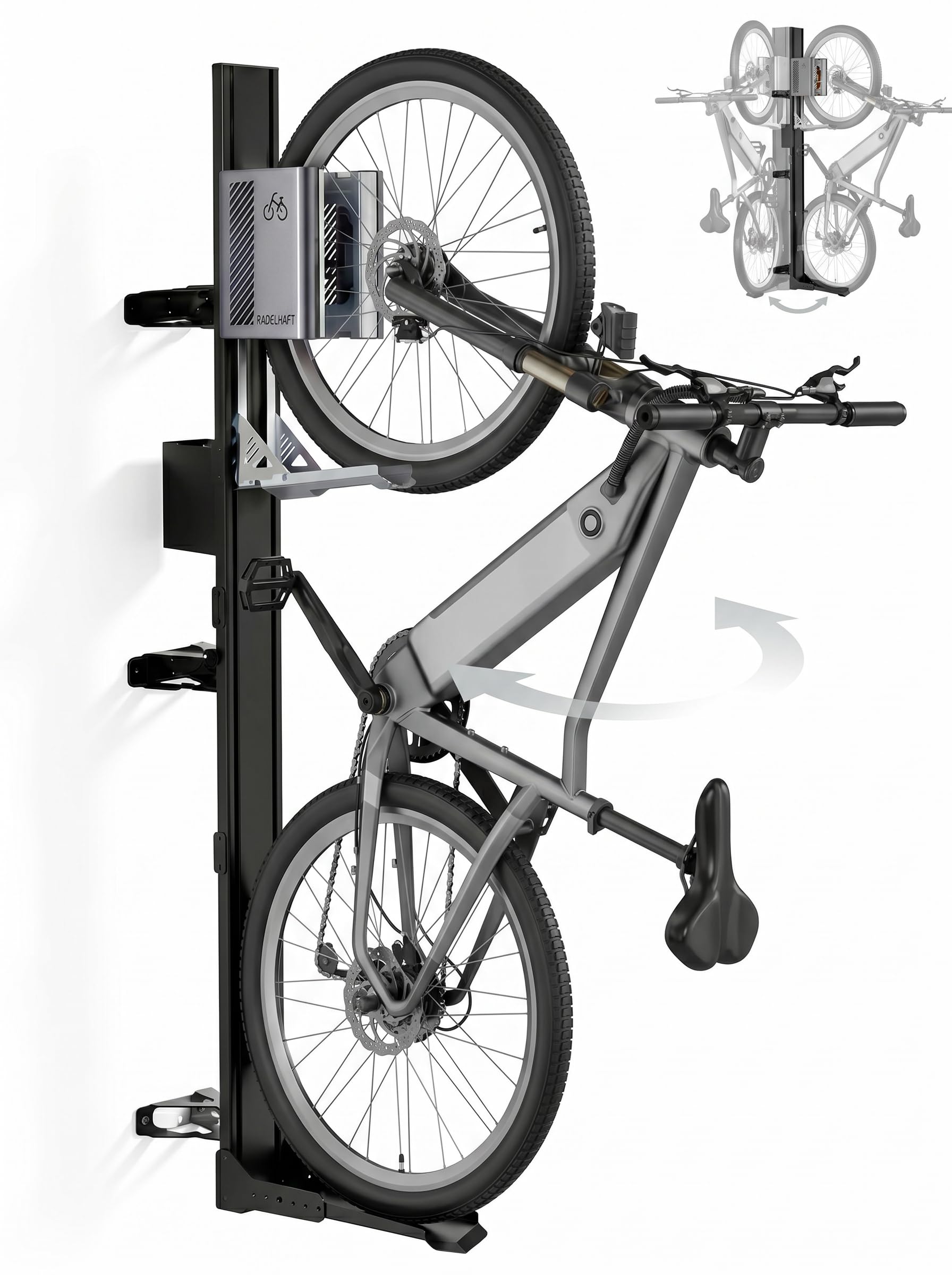 Fahrradlift schwenkbar - Fahrrad Wandhalterung E-Bike MTB Rennrad vertikal | Fahrradhalterung Wand aus Metall - Fahrrad Aufhängung & Halter, platzsparend für Garage & Keller, bis 32 kg ohne Heben