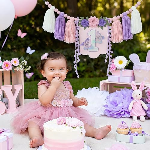 Vista 38 de Juego de decoración de primera fiesta con diseño de margaritas bohemias para silla de bebé, decoración de primera fiesta con adorno de pastel hecho