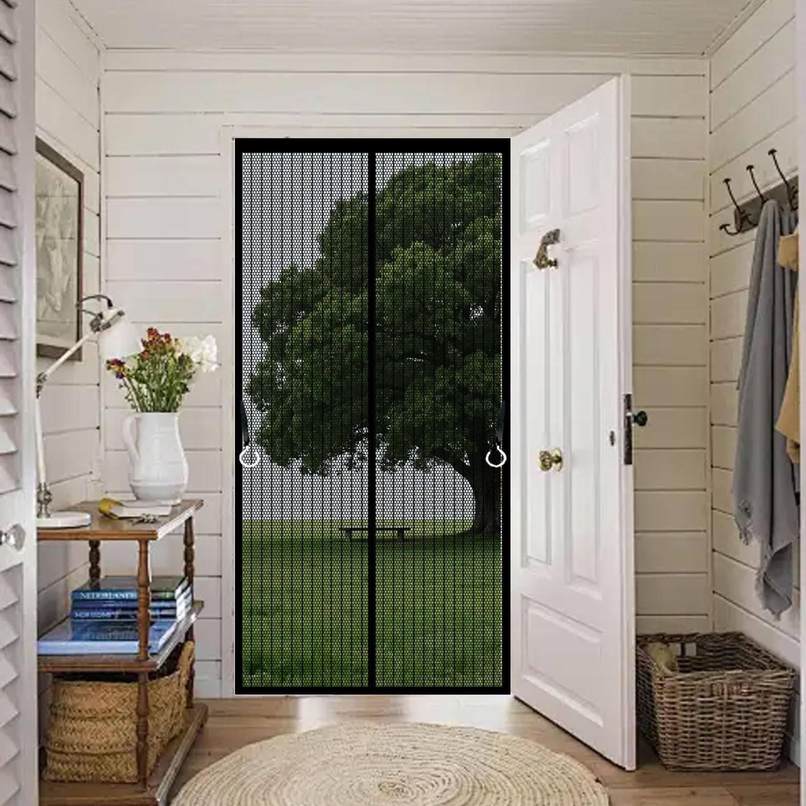 Magnetic Fly Insect Screen Door 76 x 186 cm with Magnets, Magic Tapes, Polyester Magnetic Fly Screens No Drill Installation, Keep Bugs Out for Living Garage Doors, Black