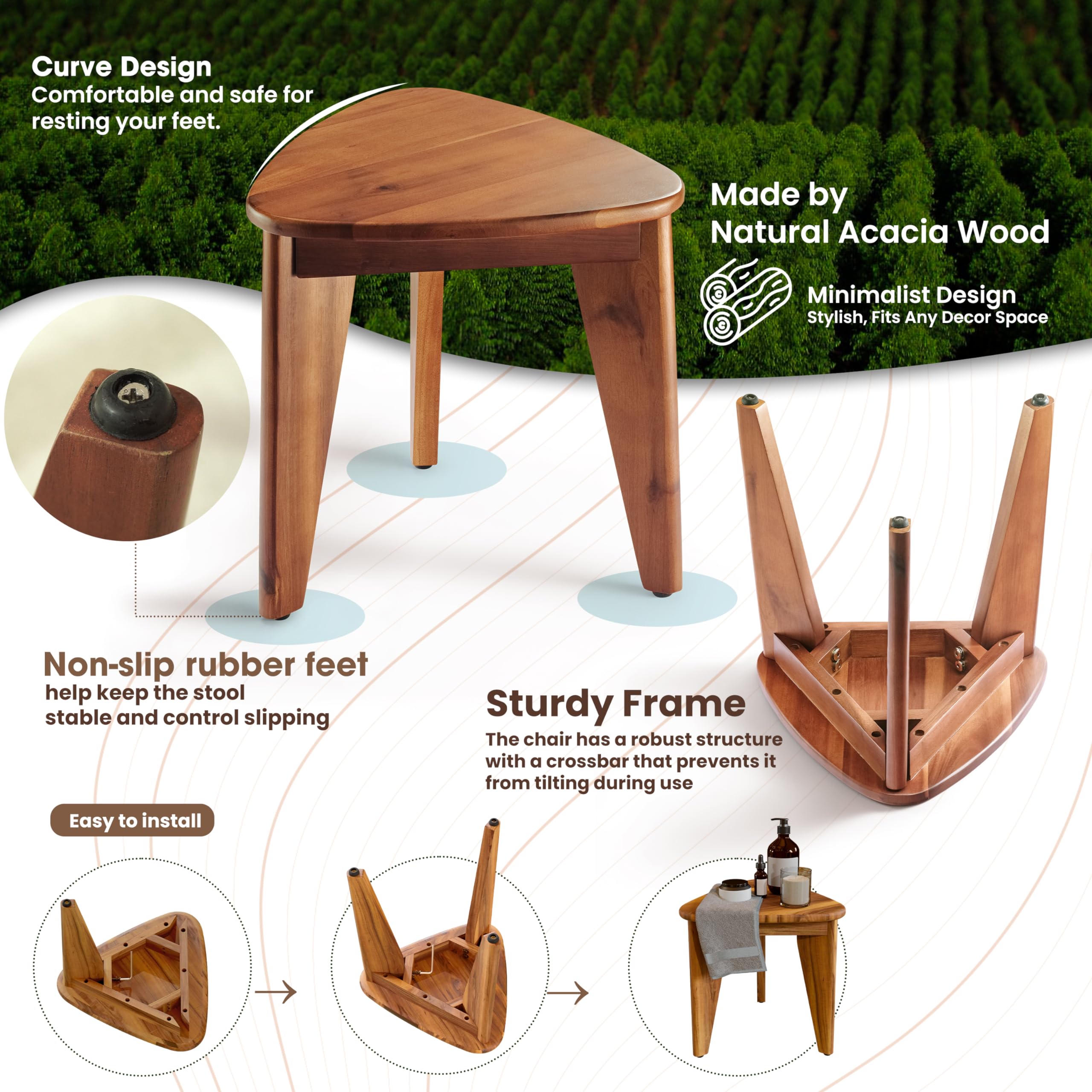 HOLANA Reposapiés de ducha esquinero de 12 pulgadas, asiento de madera para afeitarse las piernas, bancos de ducha pequeños para ducha interior, taburetes de baño impermeables para baño (madera de