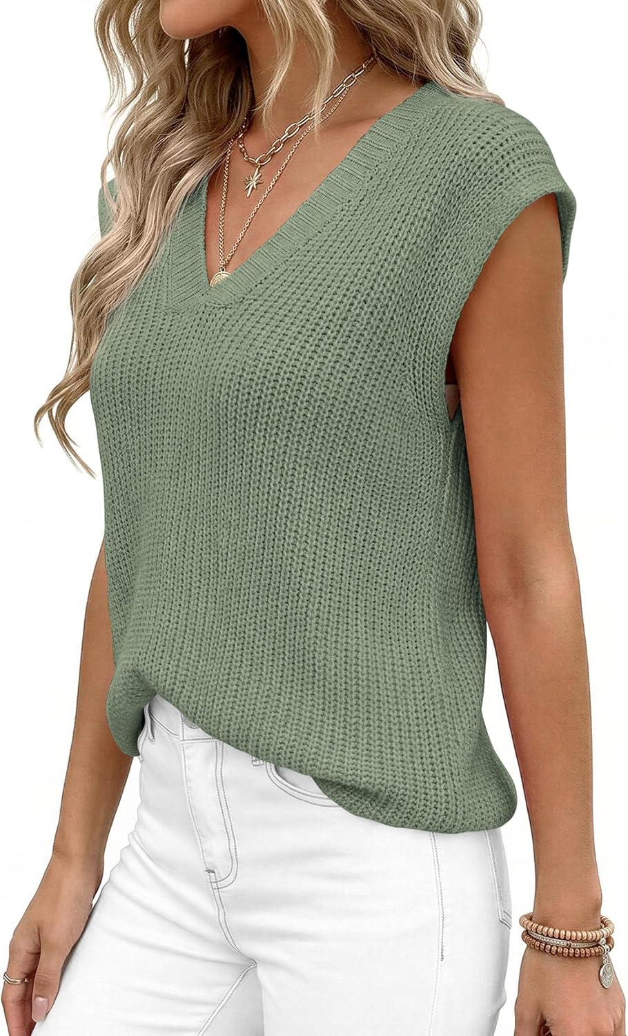 PRETTYGARDEN Women's 2026 Lightweight Sweaters Vest Spring Trendy Cap Sleeve V Neck Knit Tank Tops Summer Going Out Outfits - Image 4