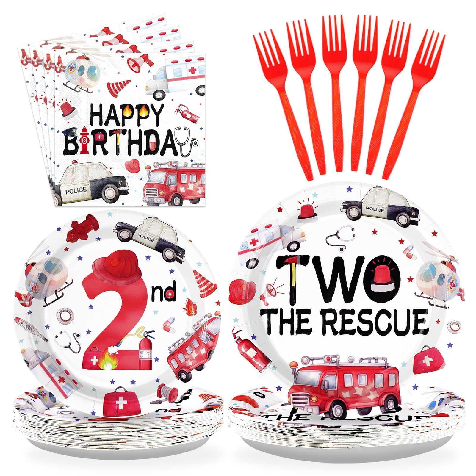 96Pcs Two the Rescue Birthday Party Decorations, Serves 24