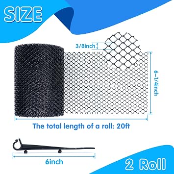 Air Jade Gutter Guard, 6 x 40Ft Plastic Gutter Guards Mesh, Gutter Leaf, Twig, Branch Filter with Clips for Easy DIY Installation, Universal Fit 4, 5, 6 Gutter System, Black