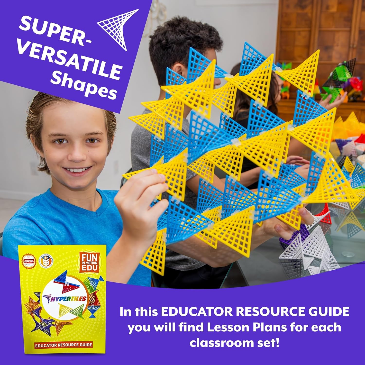 Hypertile Hyperbolic Building Toy Education Pack - 48 Tiles & 80 Connectors in 3-Dimensional STEM Adventure – Flex & Hinge 12 Sets of Infinite Shapes for Classroom USE - by Fun in Motion Toys