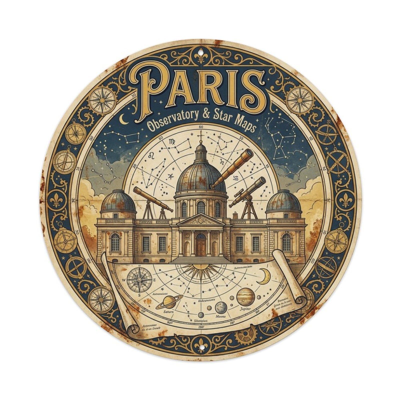 Olhnbad Style Observatory Star Maps Paris Travel Culture Classic Metal Tin Sign