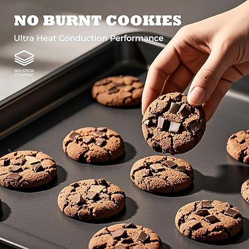 Miniatura 7 de Juego de 4 bandejas de galletas para hornear, juego de bandejas antiadherentes para hornear, acero al carbono resistente, juego de sartenes para