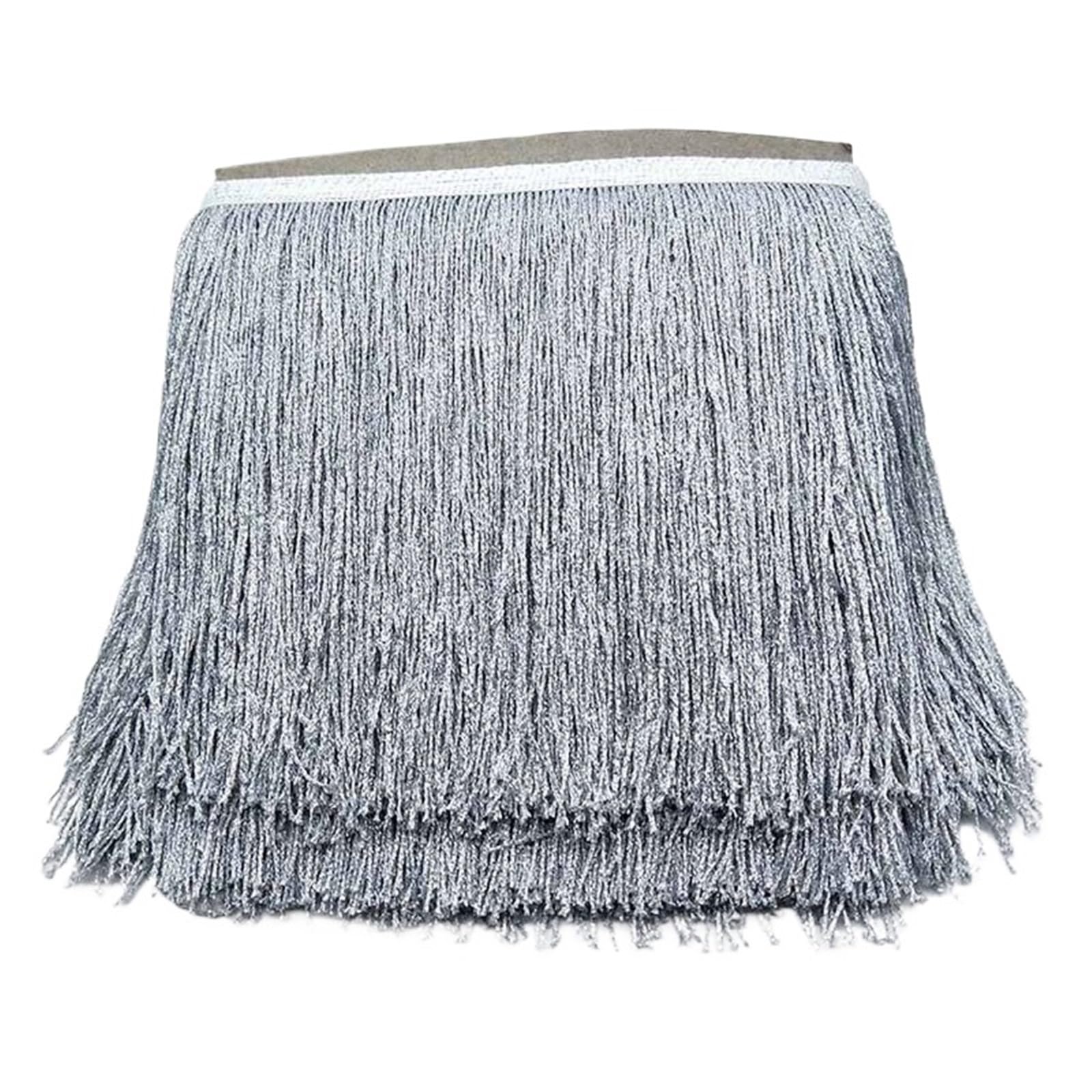 Tassel Fringe Trim 1Yards 20cm Wide Lace Fringe Trim Tassel Trimming For Latin Dress Stage Clothes Accessorie Ribbon(Silver)