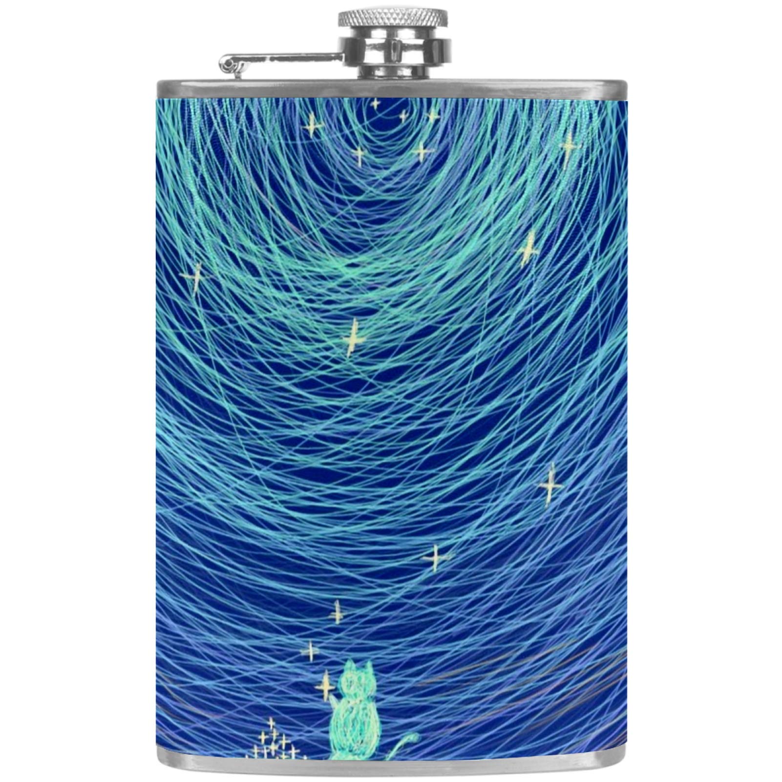 Flasque à whisky anti-fuite de poche en cuir bleu avec entonnoir pour fête et camping