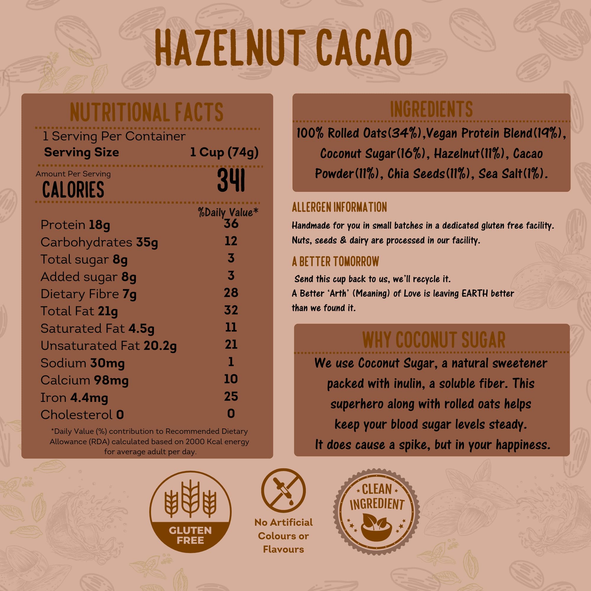 LoveArth 18g High Protein Oat Cups | Hazelnut Cacao & Almond Coconut Ready to Eat Breakfast in 3 Minutes | Overnight Oats | Vegan, Clean Label, No Artificial Flavour or Colour or Sugar | Pack of 2 Cups 1