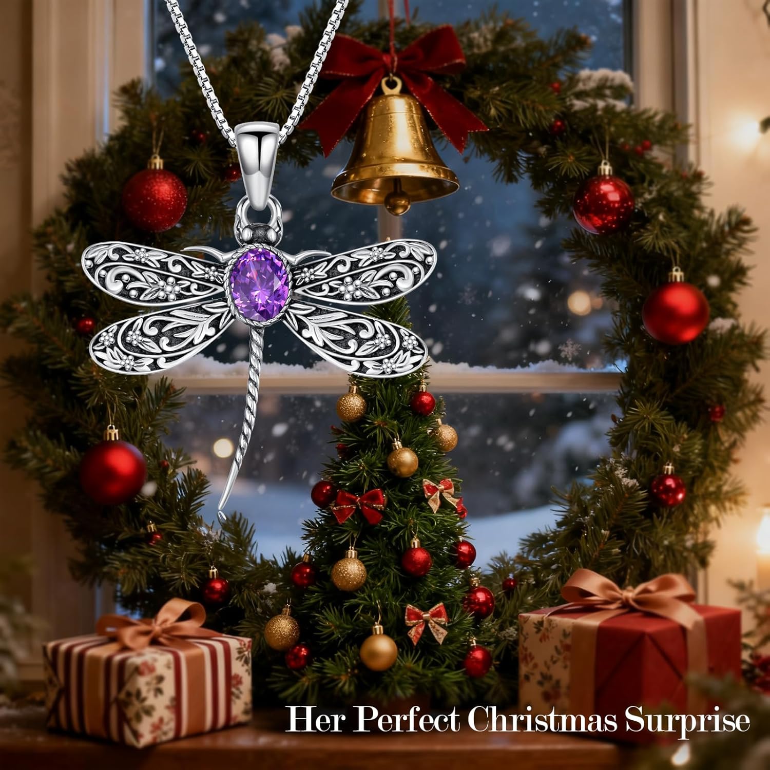 Vintage Dragonfly Necklace for Women 925 Sterling Silver, Oval Birthstone Dragonfly Pendant Boho Jewelry Birthday Gift for Her, Mom, Grandma - Image 7