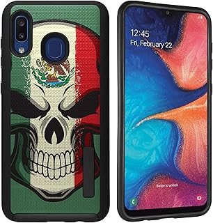 CasesOnDeck Case Compatible with Samsung Galaxy A20 / Galaxy A30 [Grip Tactical] Black Dual Layer Dual Layer Grip Cover (Mexican Skull)