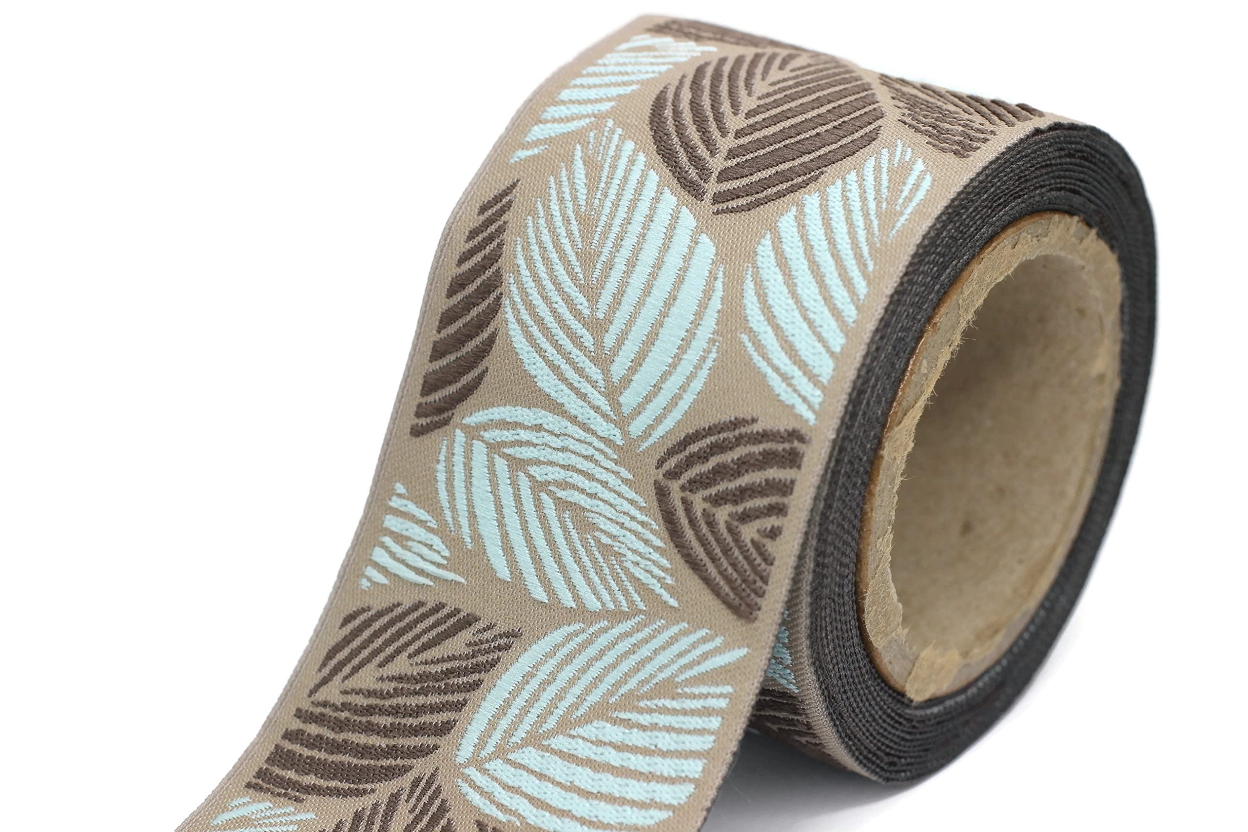 Bobine de 4 m avec feuilles tropicales marron foncé et turquoise pour rideaux V4 196