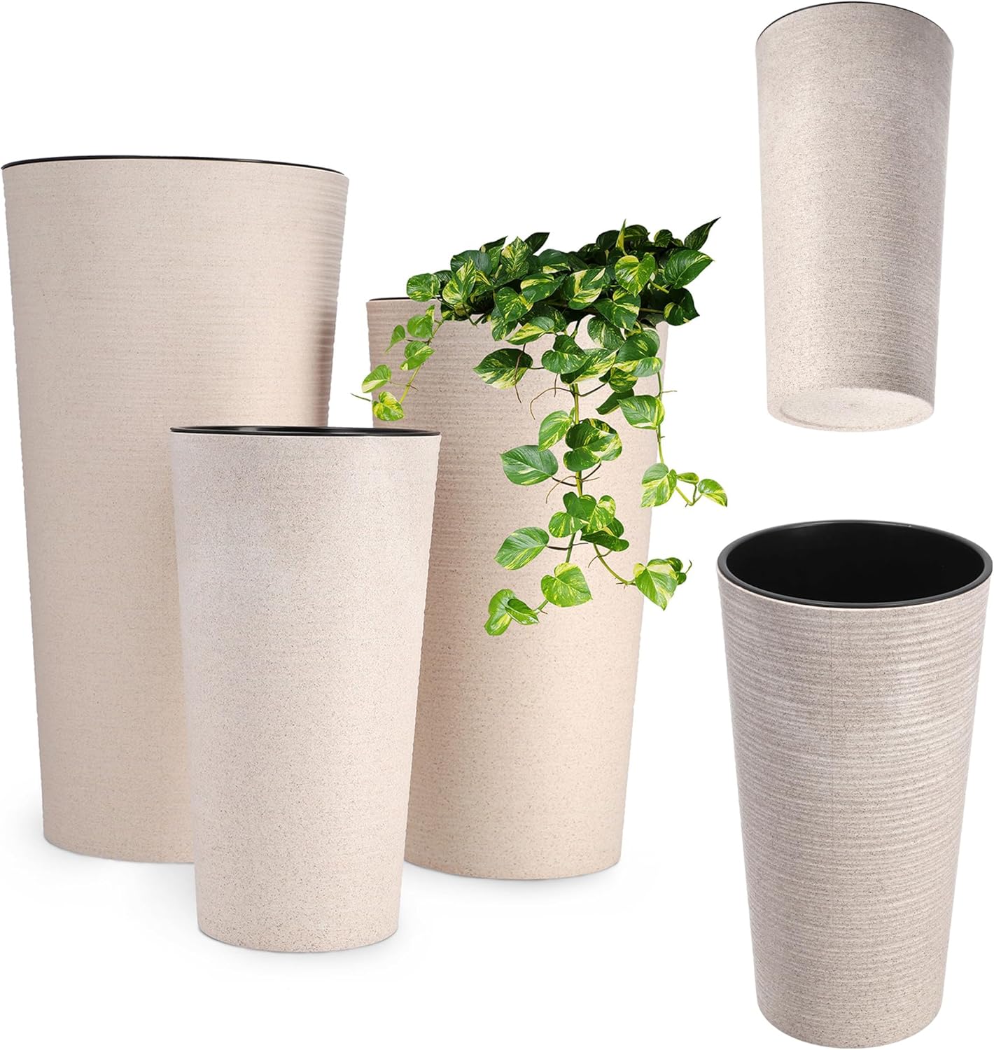 3er Set Blumentopf mit Holzspänen, eleganter Übertopf mit herausnehmbarer Einlage