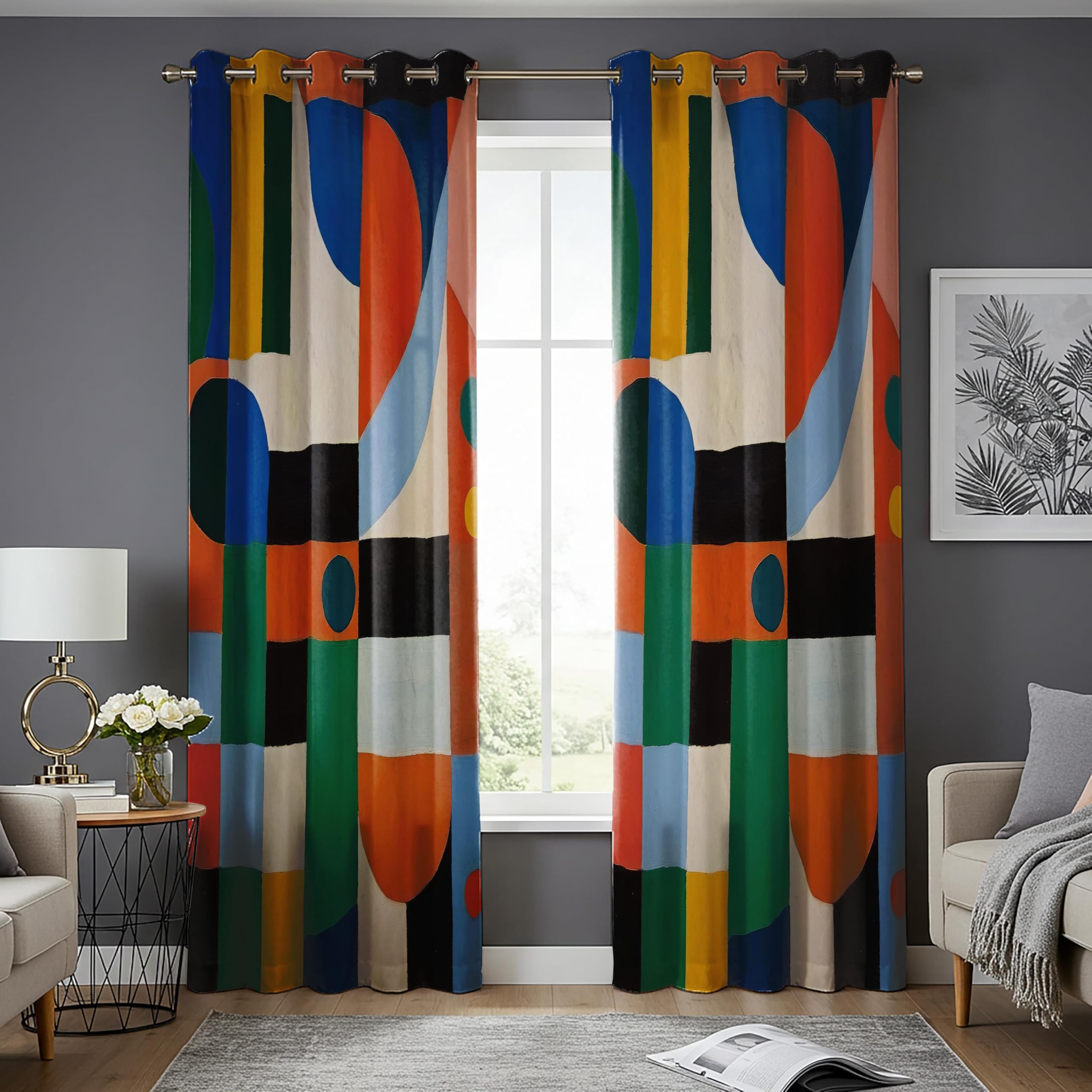 Rideaux abstraits du milieu du siècle pour salon vintage coloré