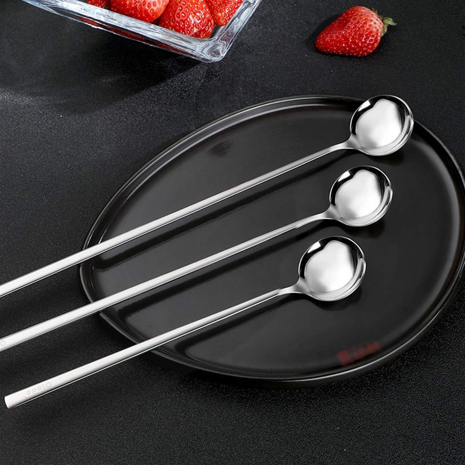 Cucharas de Postre Acero Inoxidable, Mango Largo, Barra de agitación, café, Jugo, Leche, Bebida, Miel, Cuchara de agitación, Cuchara de condimento, Cuchara de Postre ​Cucharas de Cóctel