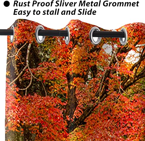 Miniatura 4 de Baocicco Cortinas opacas con patrón de naturaleza para ventana, diseño de cascada, arroyo, follaje, rocas, con ojales, cortinas de paisaje forestal