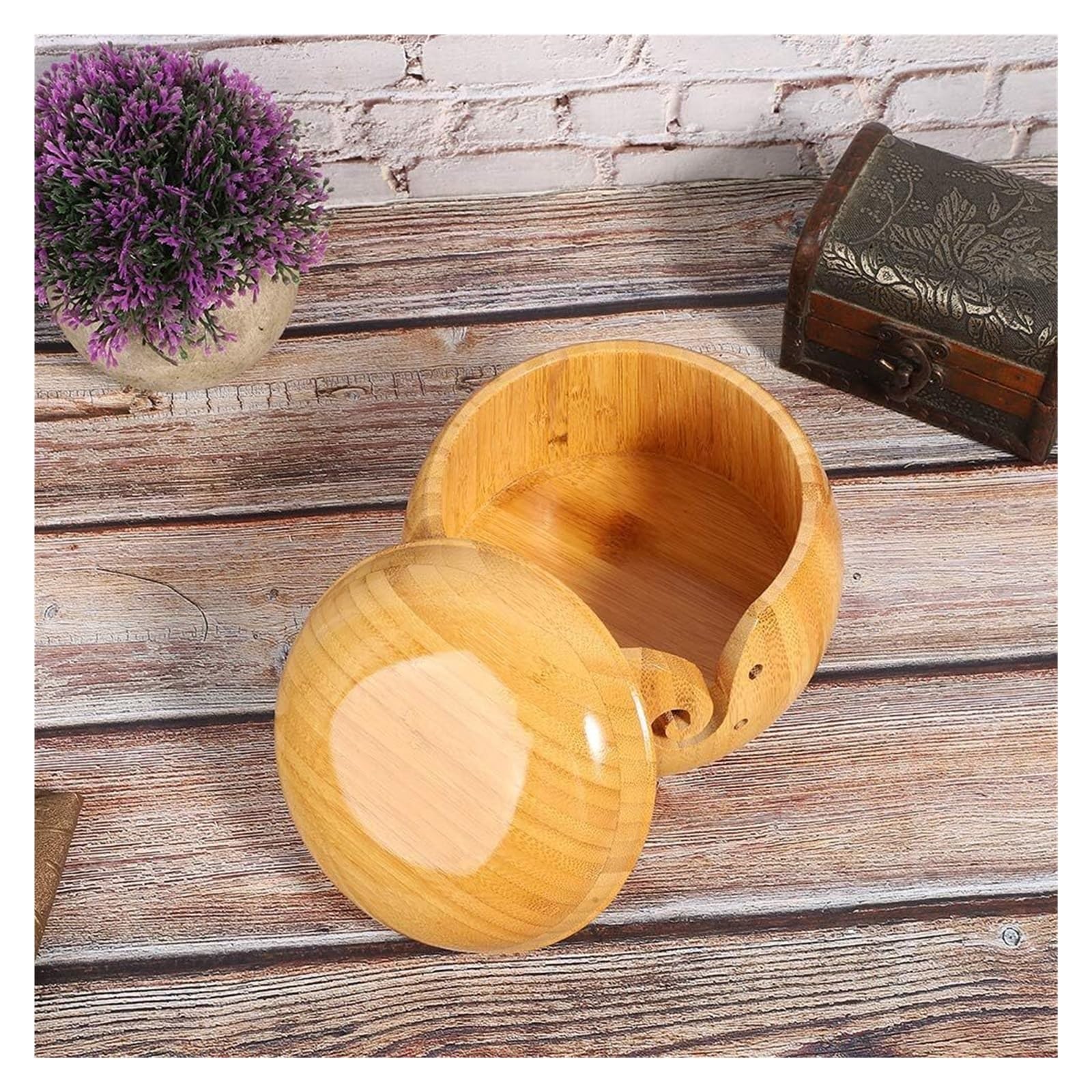 SEIWEI 2 Stuks Houten Garen Opbergkom met Afneembare Deksel, Handgemaakte Organizer voor Breien & Haken SEIWEI 2 Stuks Houten Garen Opbergkom met Afneembare Deksel, Handgemaakte Organizer voor Breien & Haken