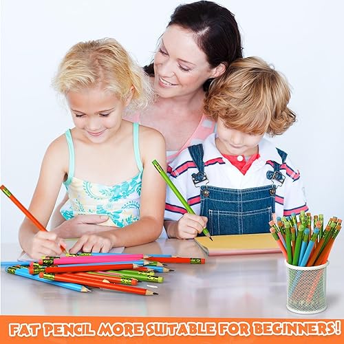 Miniatura 6 de Fainne 48 lápices de grasa, grandes y gruesos, grandes y sacapuntas de 3 piezas para niños, principiantes, preescolares, jardín de infantes,