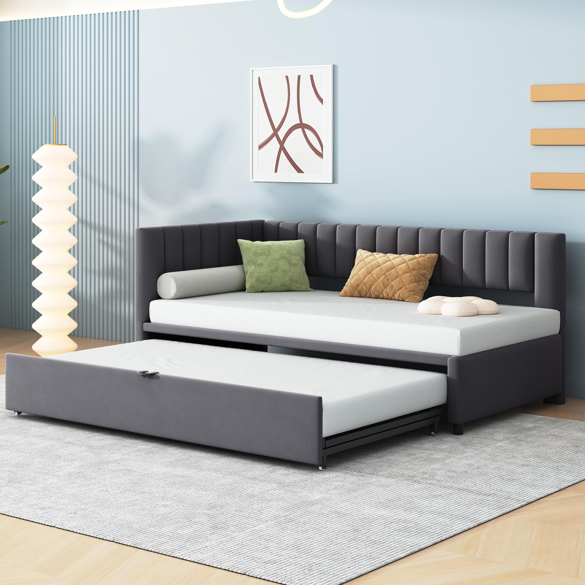 Polsterbett Ausziehbares Schlafsofa 90/180 x 200 cm mit Lattenrosten, Tagesbett Samtstoff Bett Bettgestell Bettsofa Gästebett, Einzelbett/Doppelbett Samtstoff (Dunkelgrau)