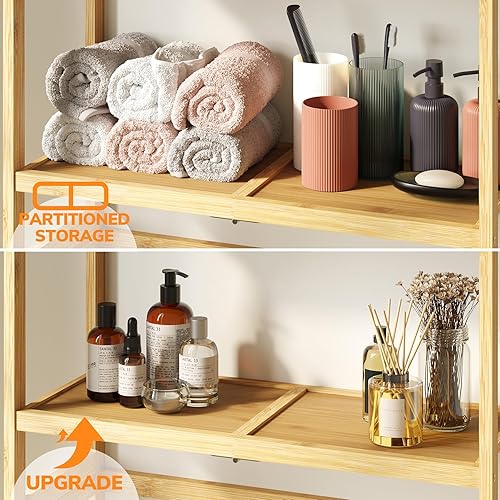 Miniatura 13 de AMBIRD Almacenamiento sobre el inodoro, organizador de baño de 3 niveles sobre el inodoro con estantes de bambú resistentes, estante de inodoro