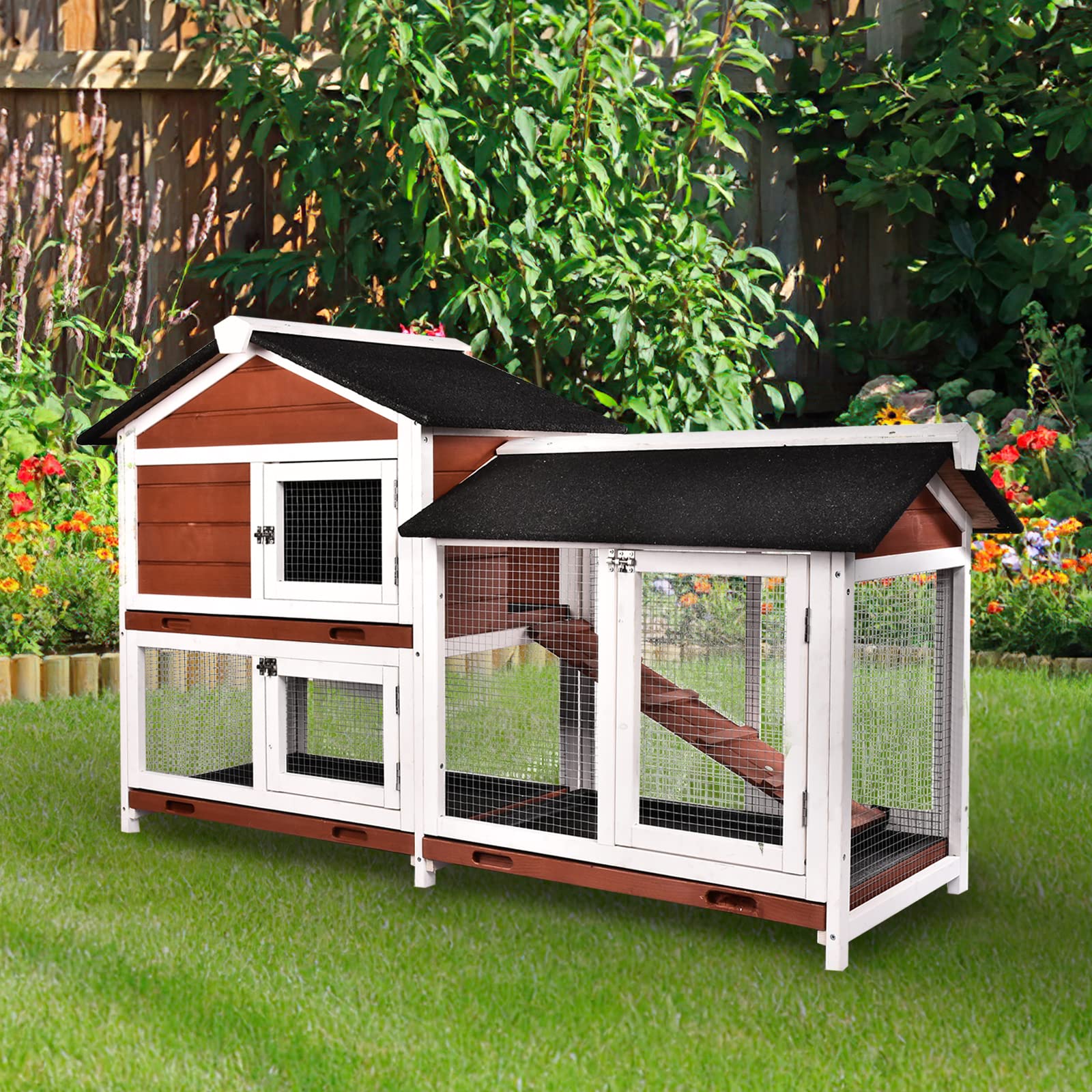 Buy B BAIJIAWEI Rabbit Hutch Indoor Outdoor 62" Bunny Cage 2Tier