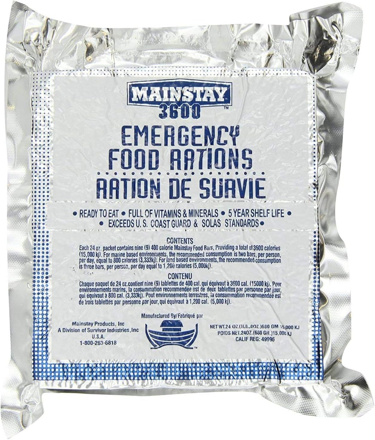 Emergency Food Rations. One Pack. (3600-cal-1pk)