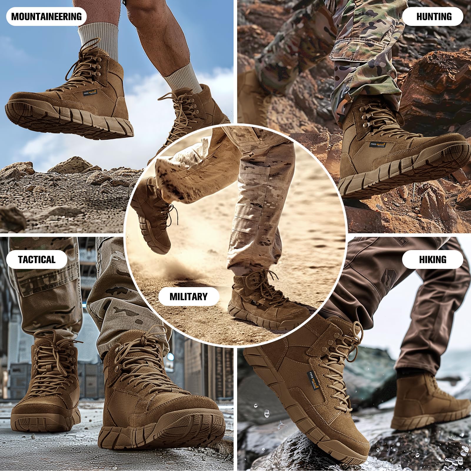 FREE SOLDIER Stivali da Uomo Ultraleggeri Stivali da Lavoro Tattici Militari 6" inch High-Tops Stivali da Neve Traspiranti Traspiranti per Camminare a Piedi