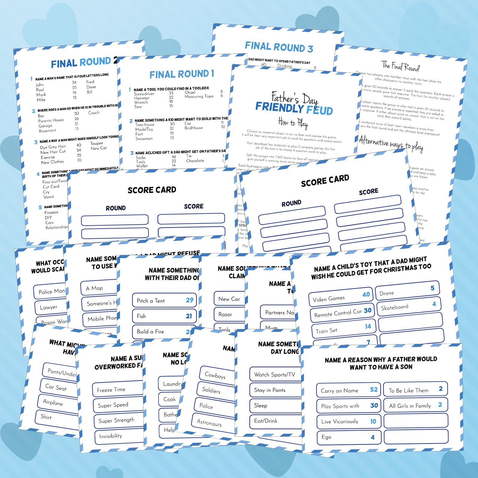 Halloscume Juego de feudo amigable para el día del padre con zumbadores de 2 respuestas, tarjetas de enemistad para juegos familiares, diversión nocturna, cuestionario de trivia para fiestas, oficina