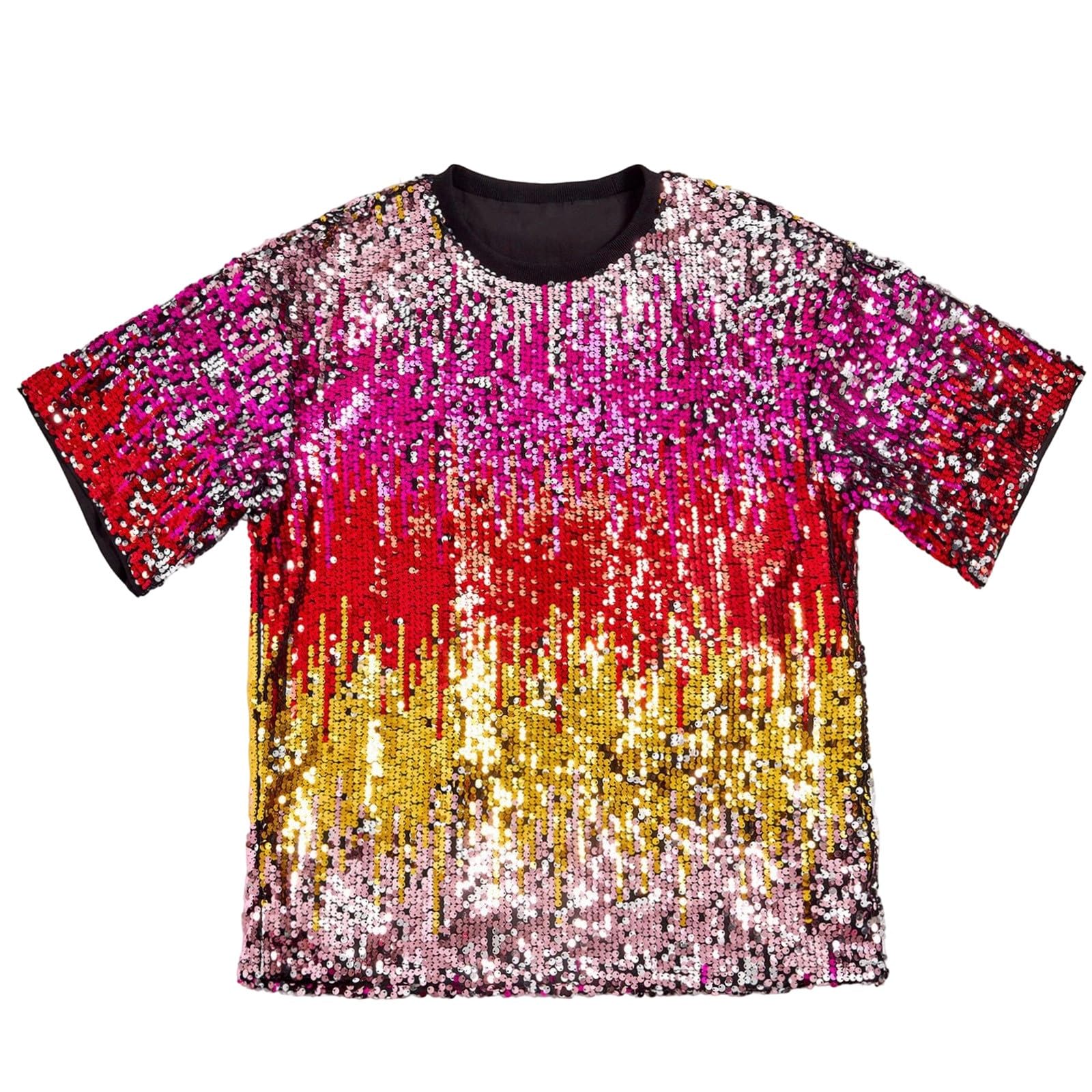 Glitzerndes Kurzarm-T-Shirt für Karneval Partys Perfektes Festival- Konzert-Outfit für Nachtleben
